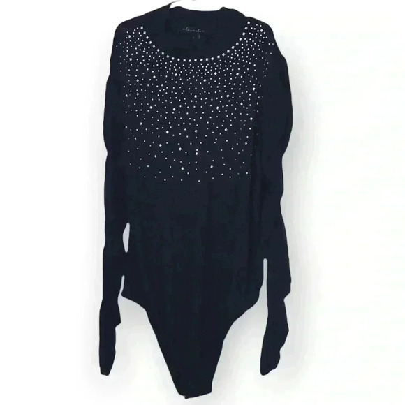 A Love Story Embellished Front Mock Turtleneck Bodysuit Size S - Picture 1 of 6